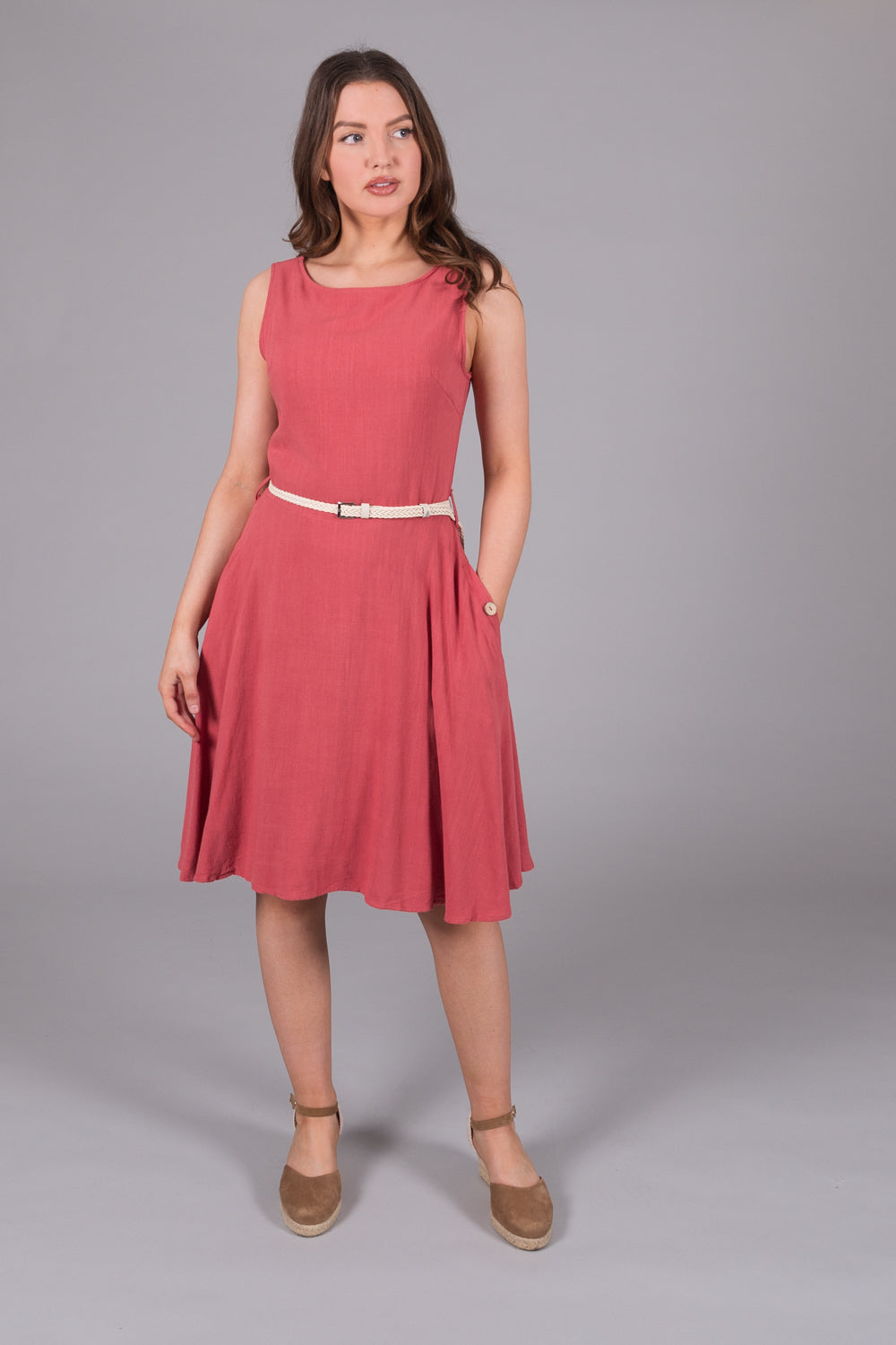 Linen Mix Dress - Coral