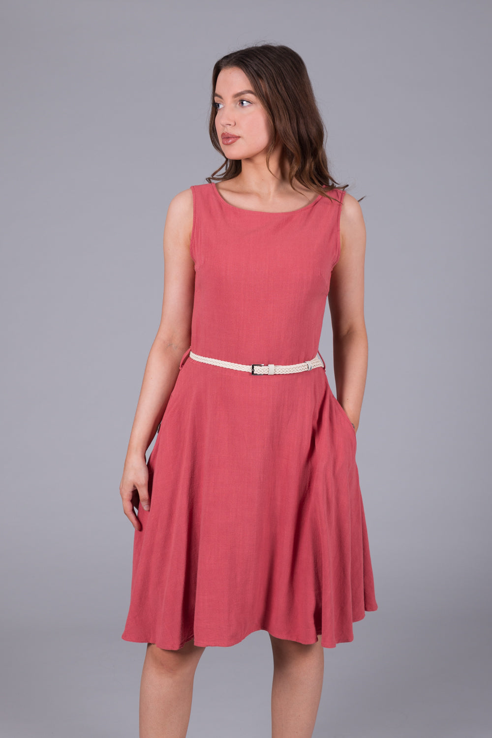 Linen Mix Dress - Coral