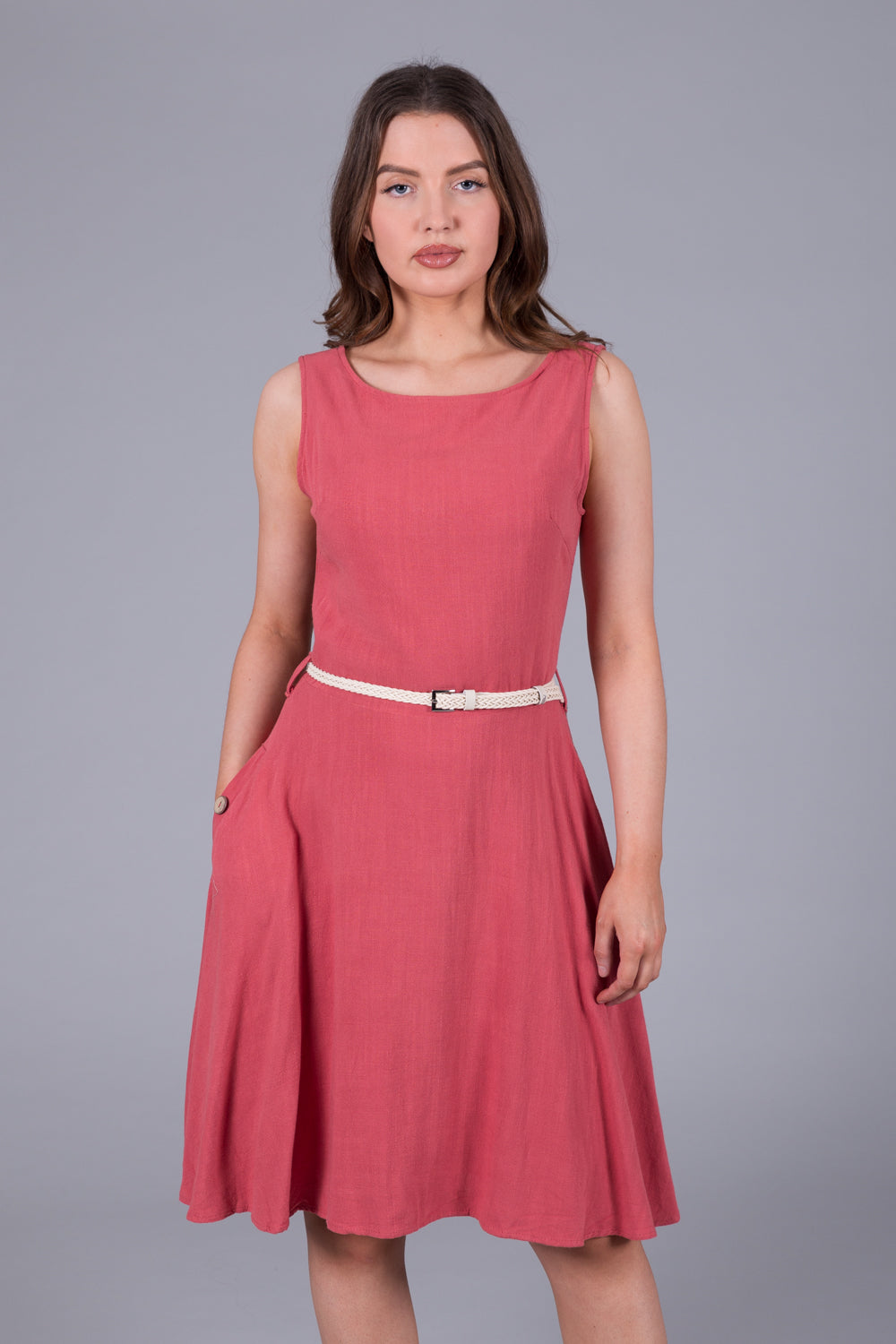 Linen Mix Dress - Coral