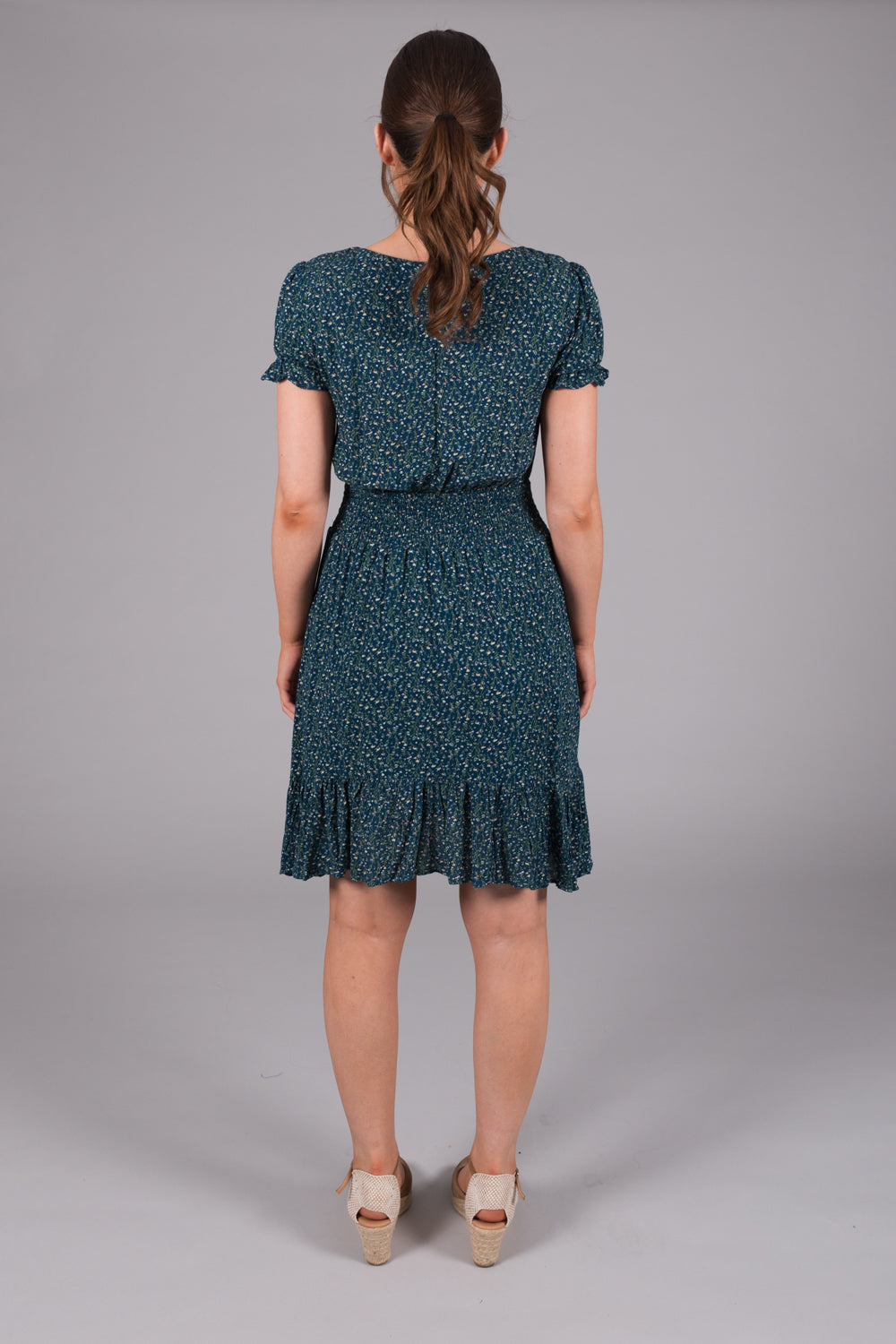 Ditsy Print Smock Waist Dress - Blue