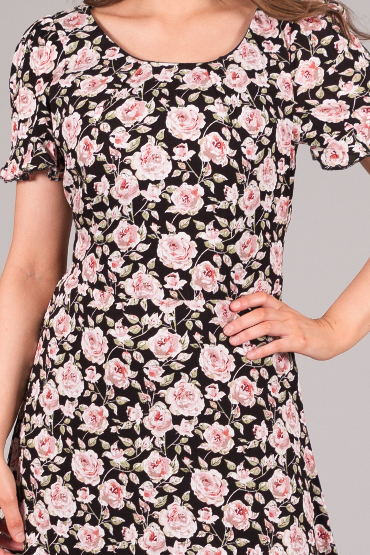 Summer Rose Print Dress - Black