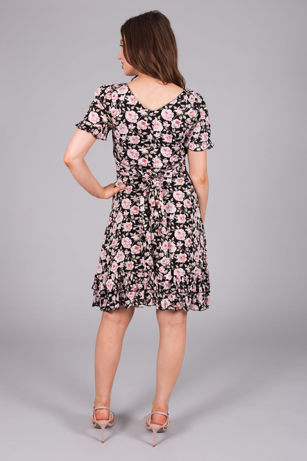 Summer Rose Print Dress - Black