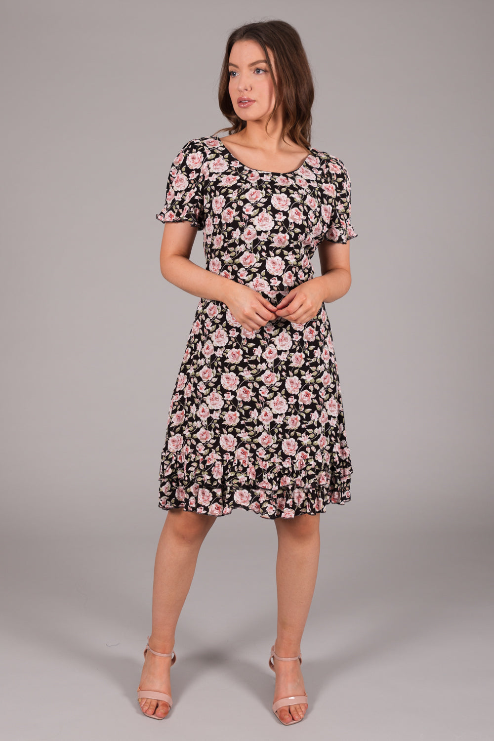 Summer Rose Print Dress - Black