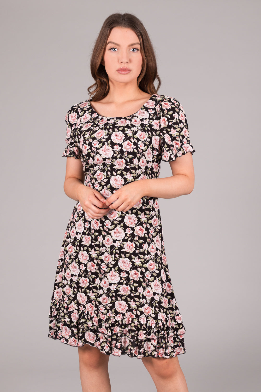 Summer Rose Print Dress - Black