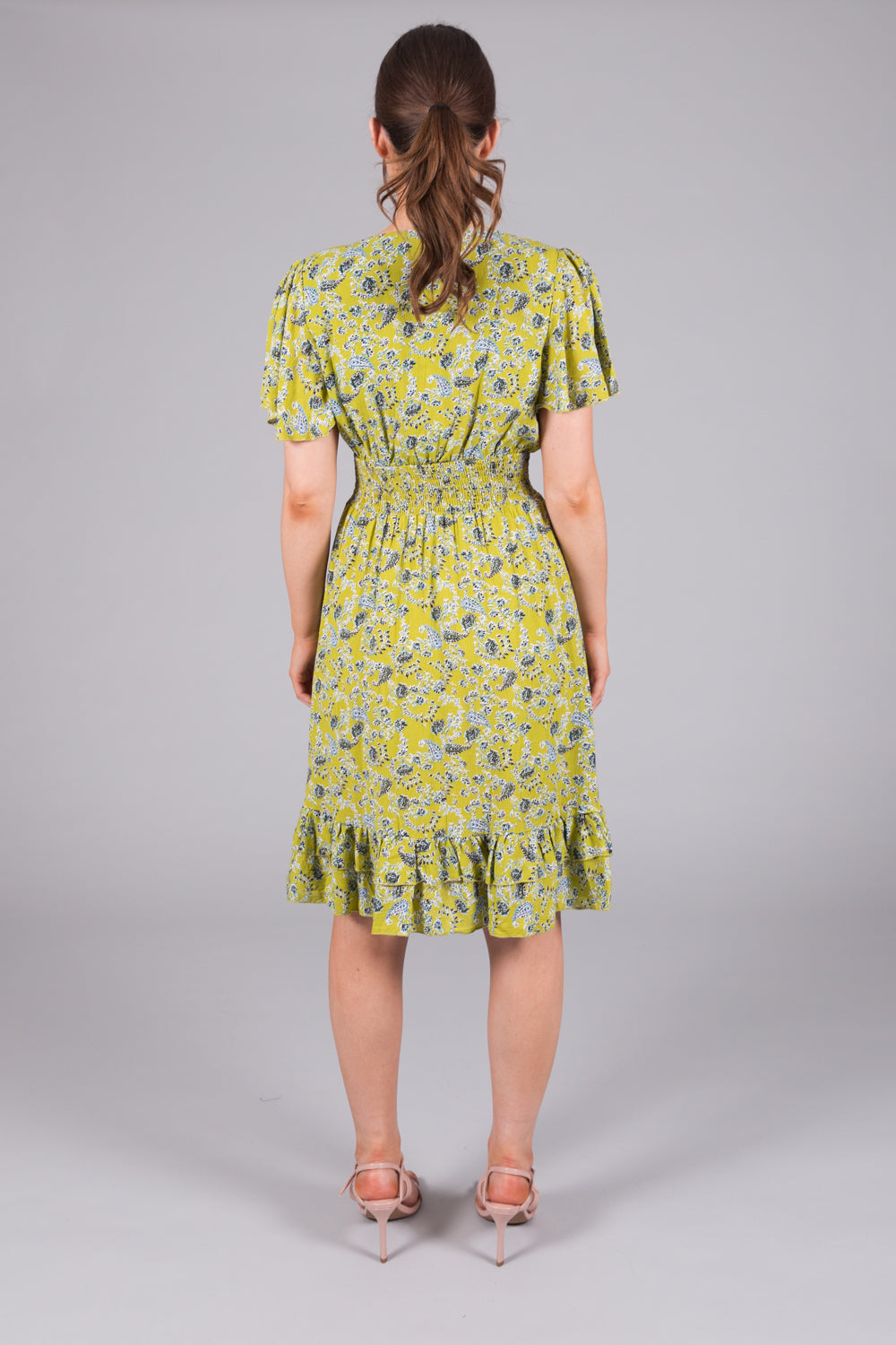 Ditsy Print Wrap Dress - Green