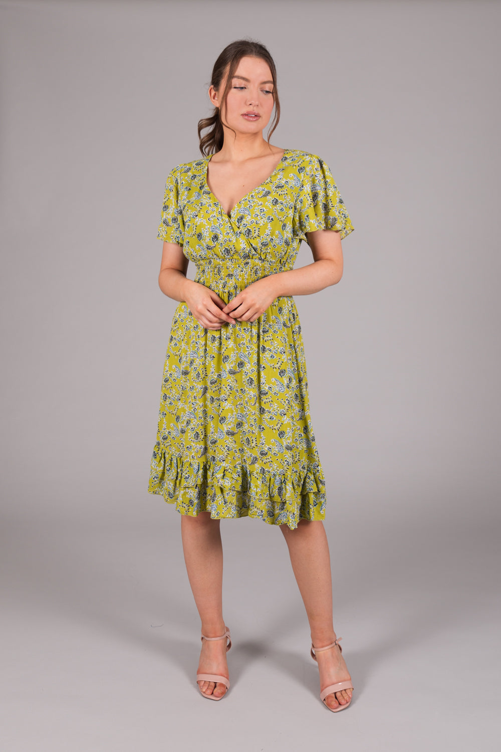 Ditsy Print Wrap Dress - Green