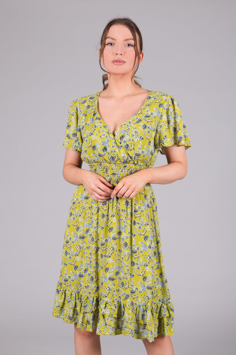 Ditsy Print Wrap Dress - Green