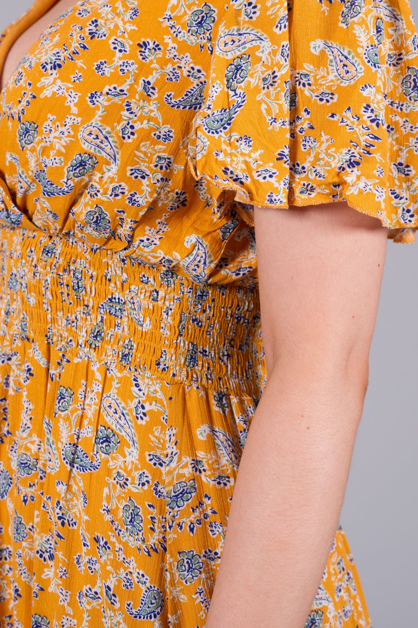 Ditsy Print Wrap Dress - Mustard