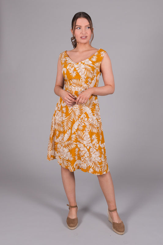 Floral Print Summer Dress - Mustard