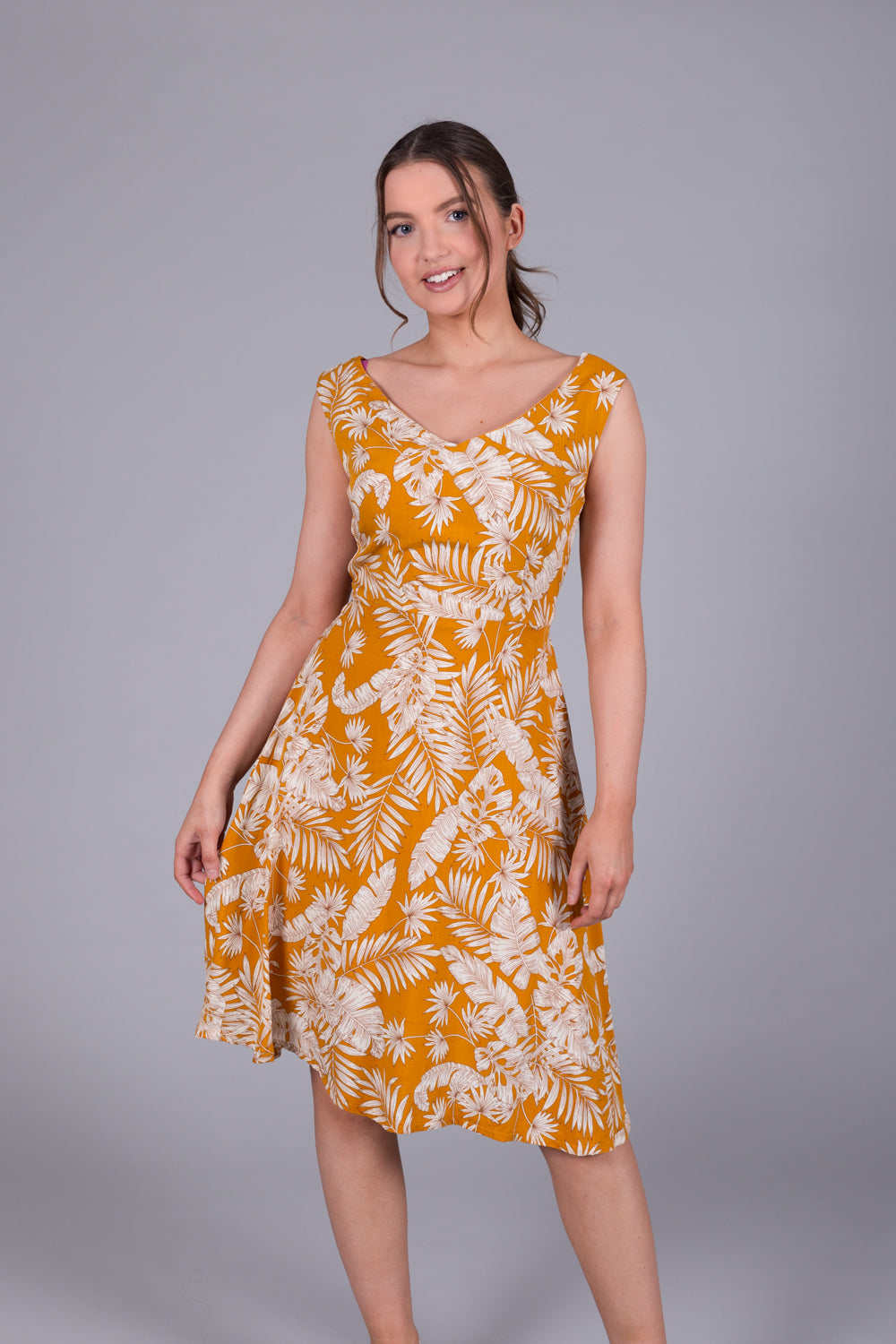 Floral Print Summer Dress - Mustard