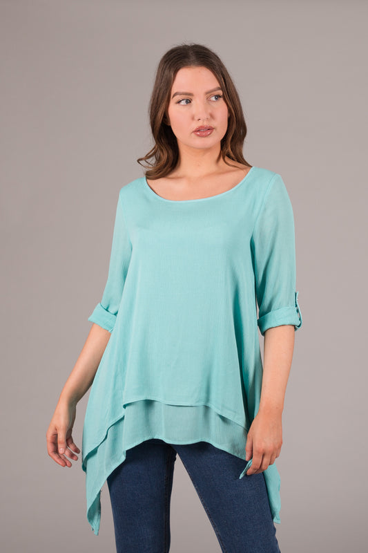 Dipped Hem Layered Top - Blue