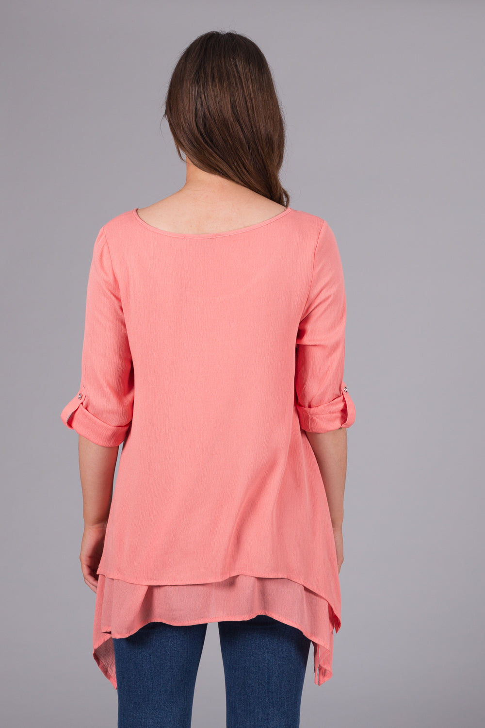 Dipped Hem Layered Top - Coral