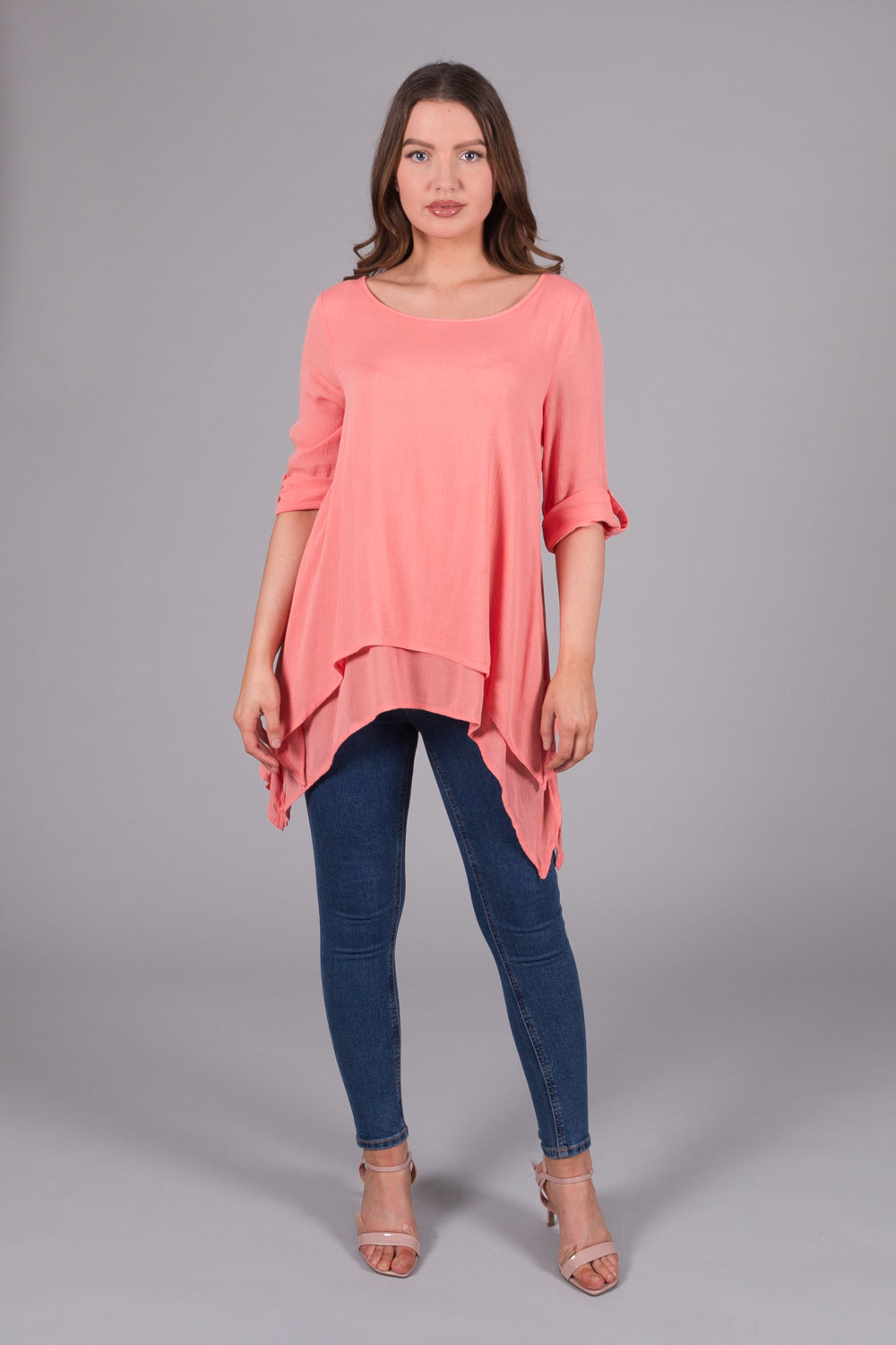 Dipped Hem Layered Top - Coral