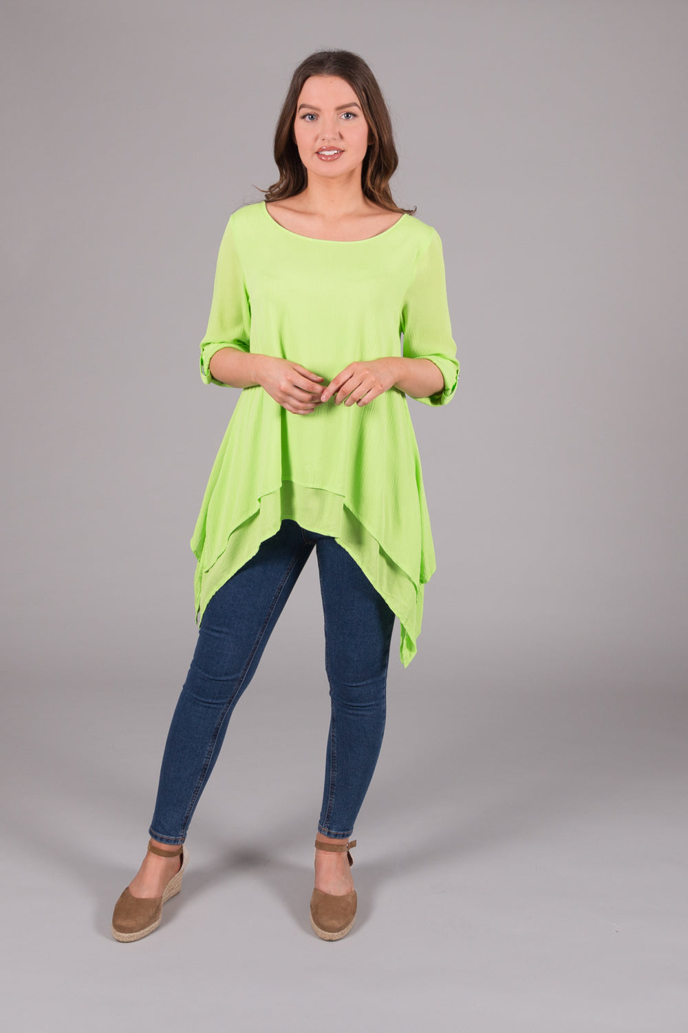 Dipped Hem Layered Top - Lime