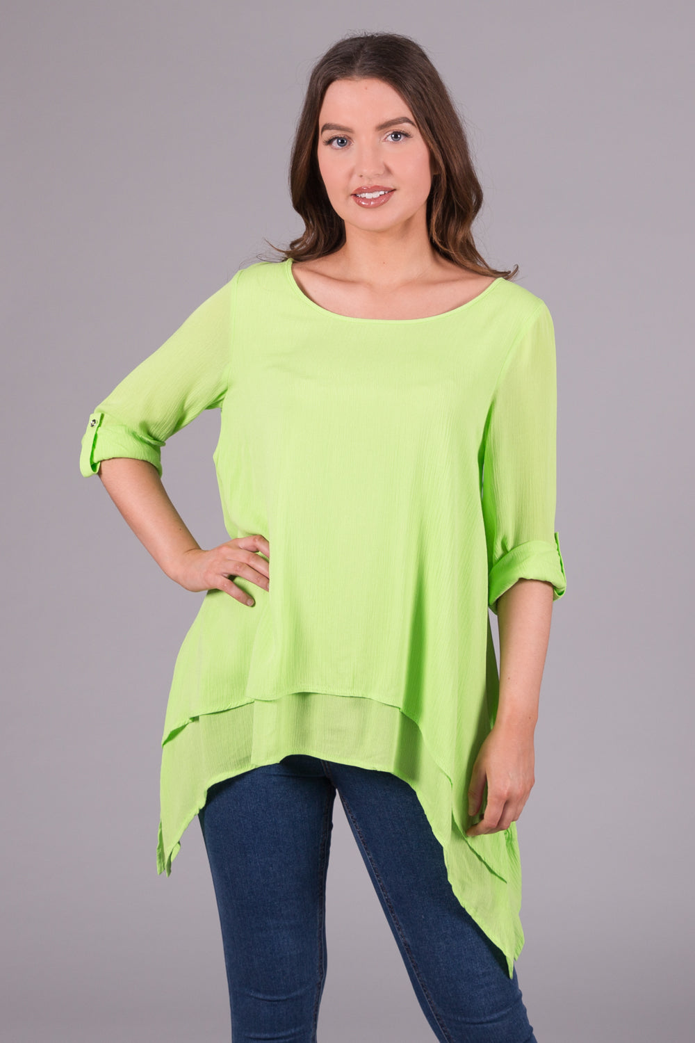 Dipped Hem Layered Top - Lime