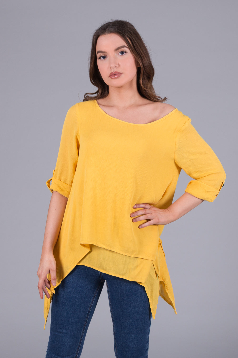 Dipped Hem Layered Top - Yellow