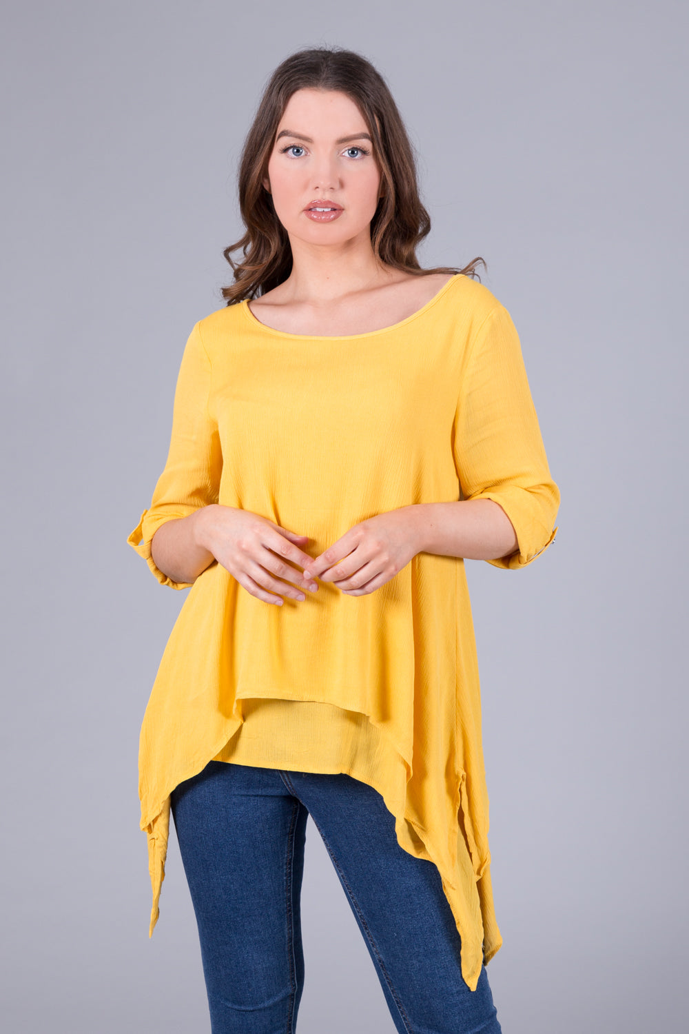 Dipped Hem Layered Top - Yellow