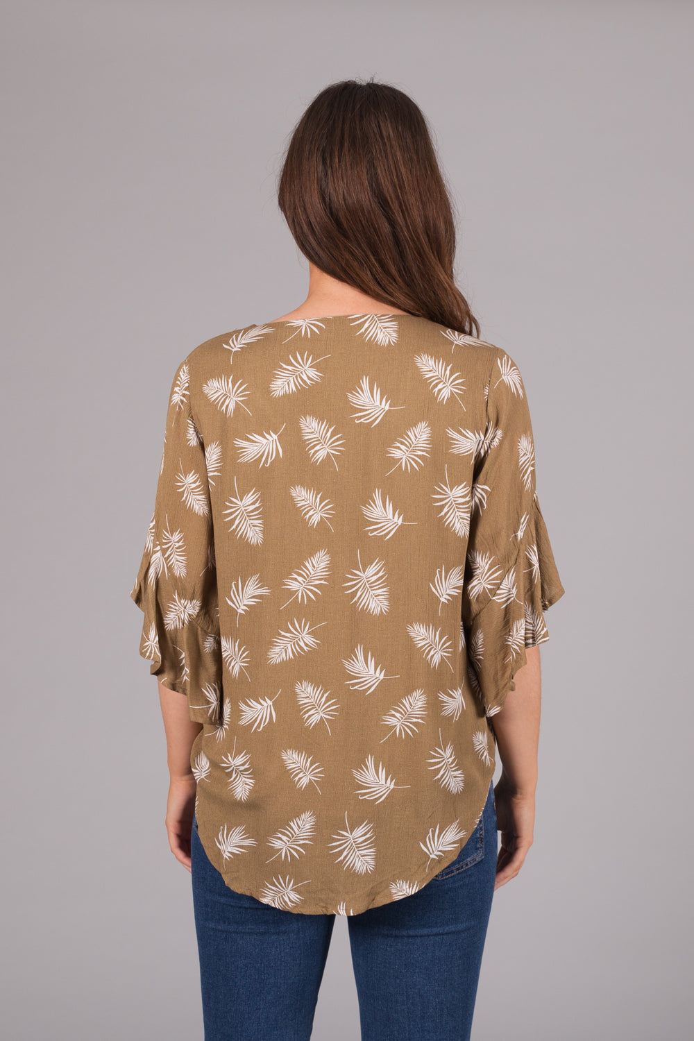 Fern Leaf Print Top - Khaki