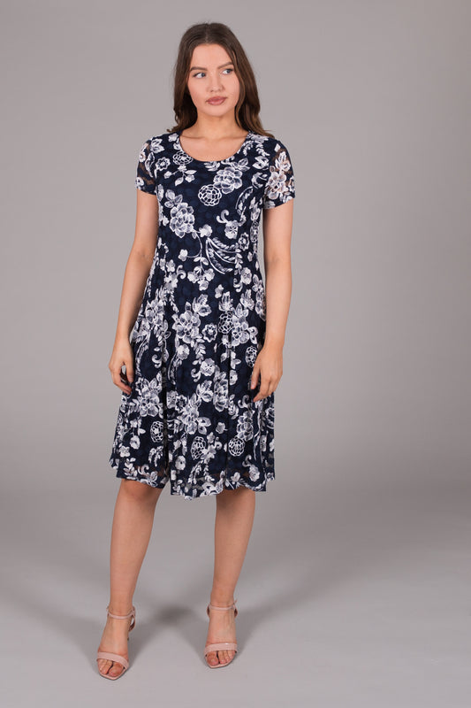 Floral Lace Dress - Navy