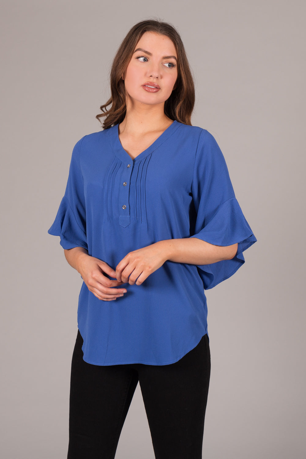 V-Neck Button Top - Blue