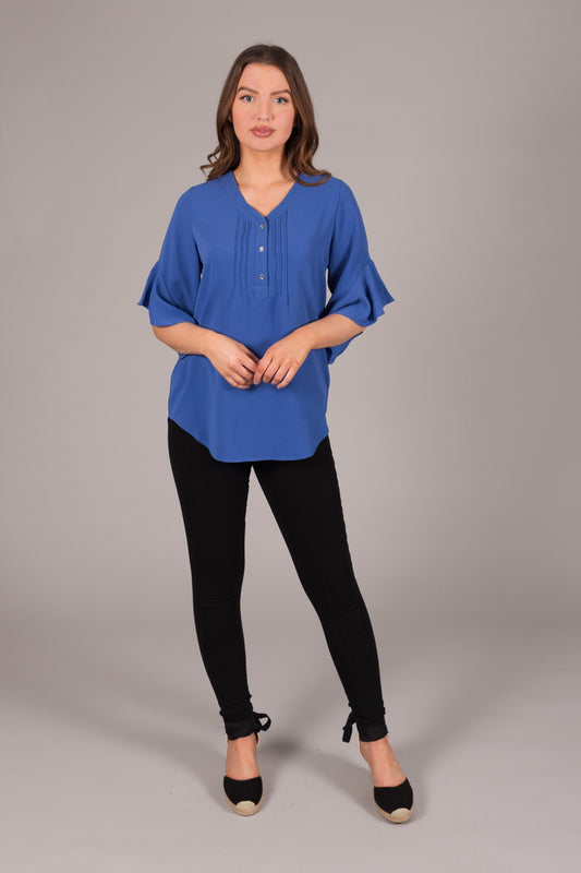 V-Neck Button Top - Blue