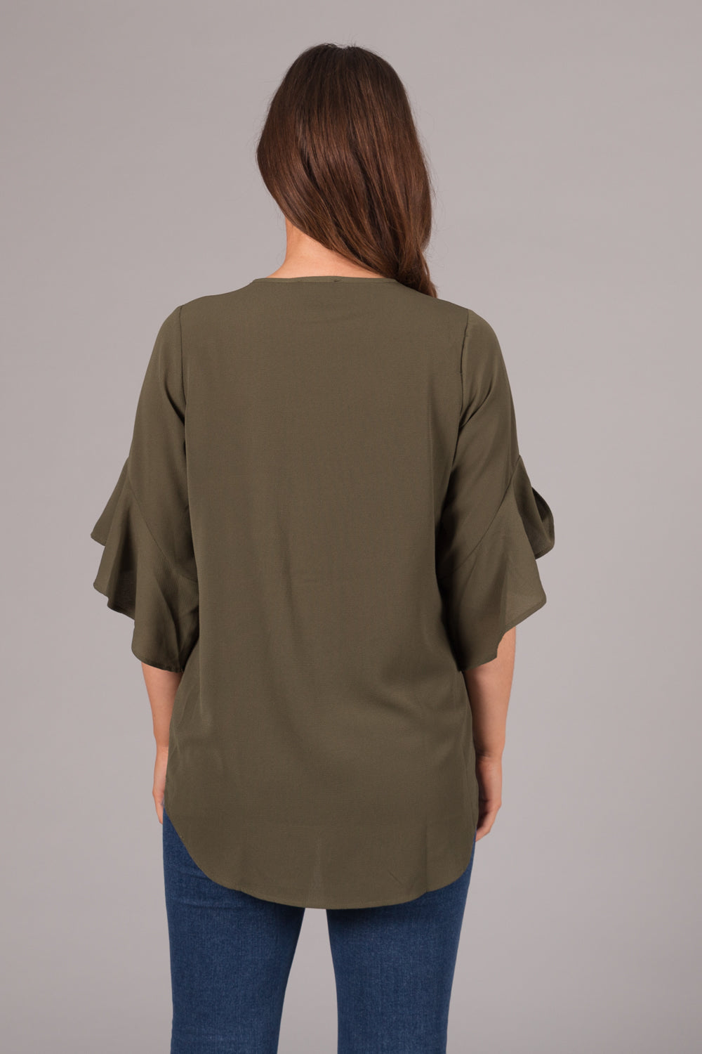 V-Neck Button Top - Khaki