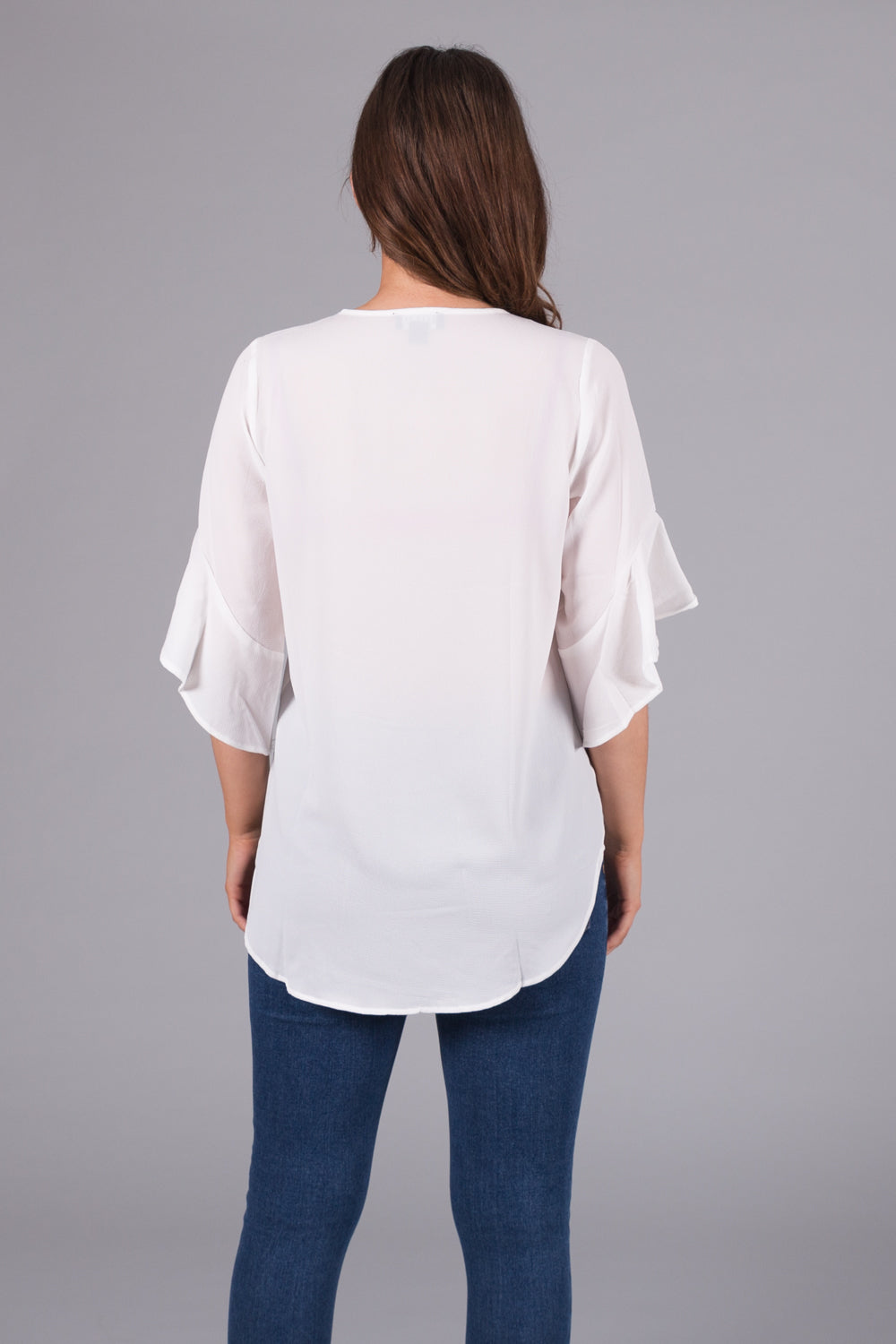 V-Neck Button Top - White