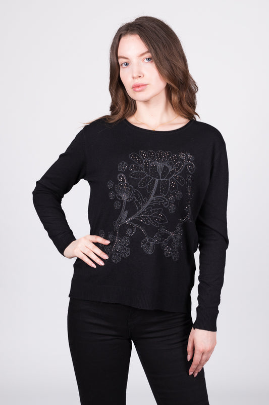 Floral Embellished Jumper - Black