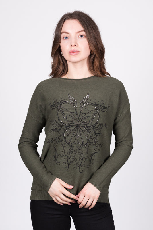Butterfly Embellished Jumper - Khaki