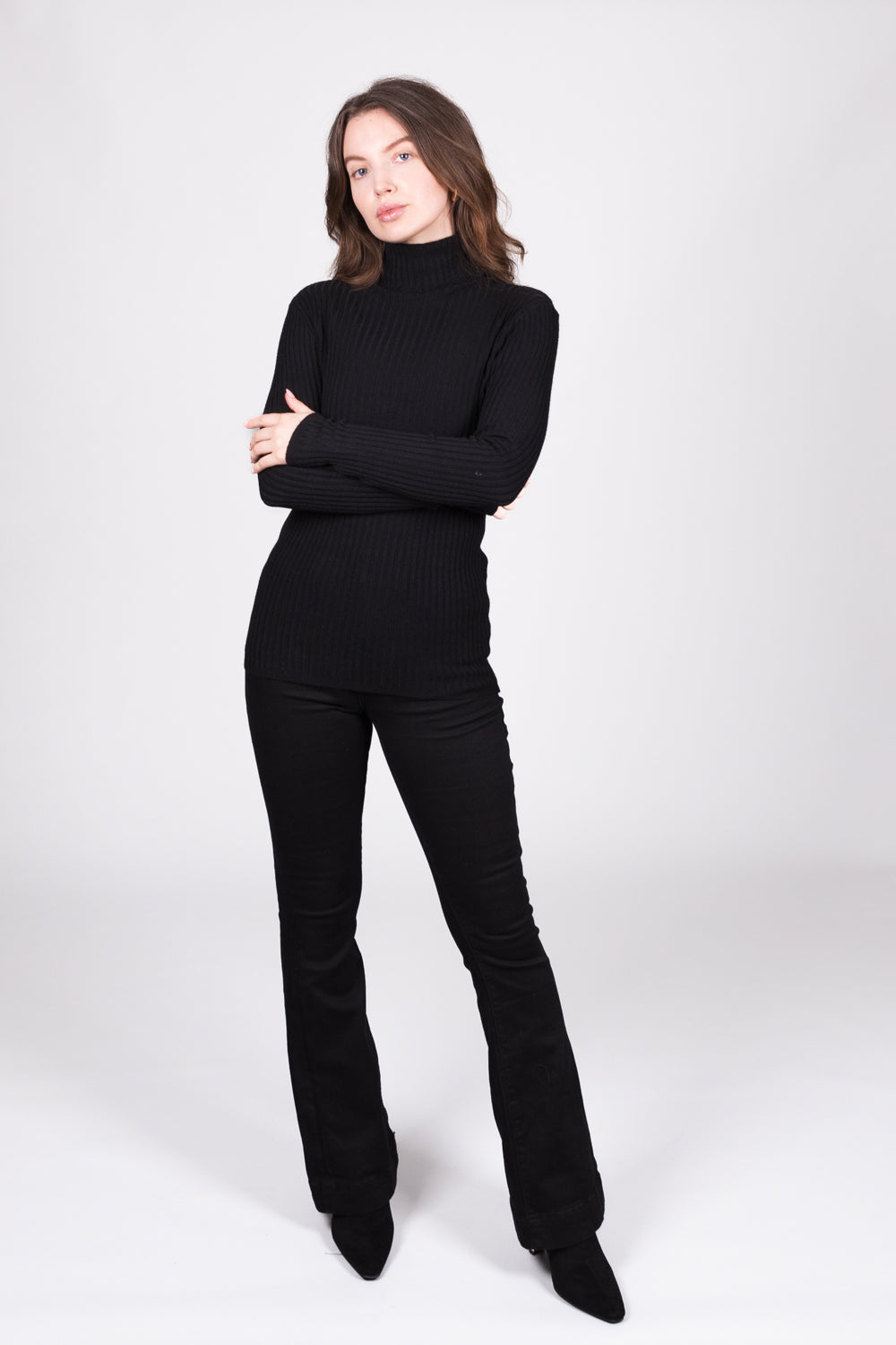 Ribbed Polo Neck Jumper - Black