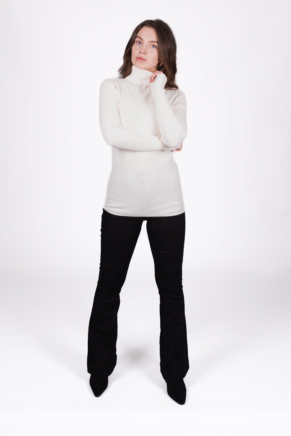 Ribbed High-Neck Jumper - Cream