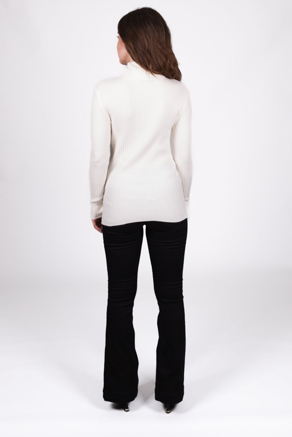 Ribbed High-Neck Jumper - Cream