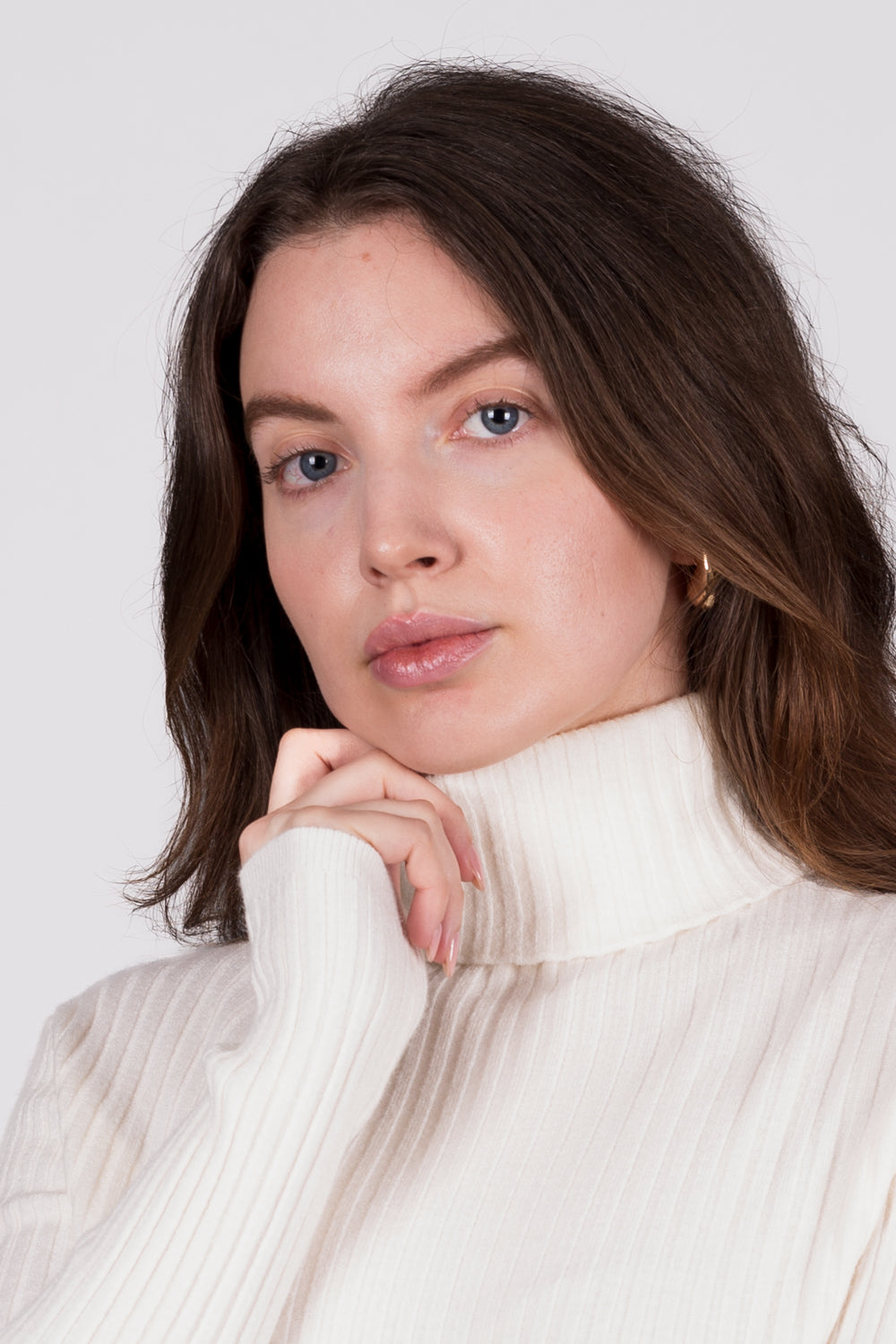 Ribbed High-Neck Jumper - Cream