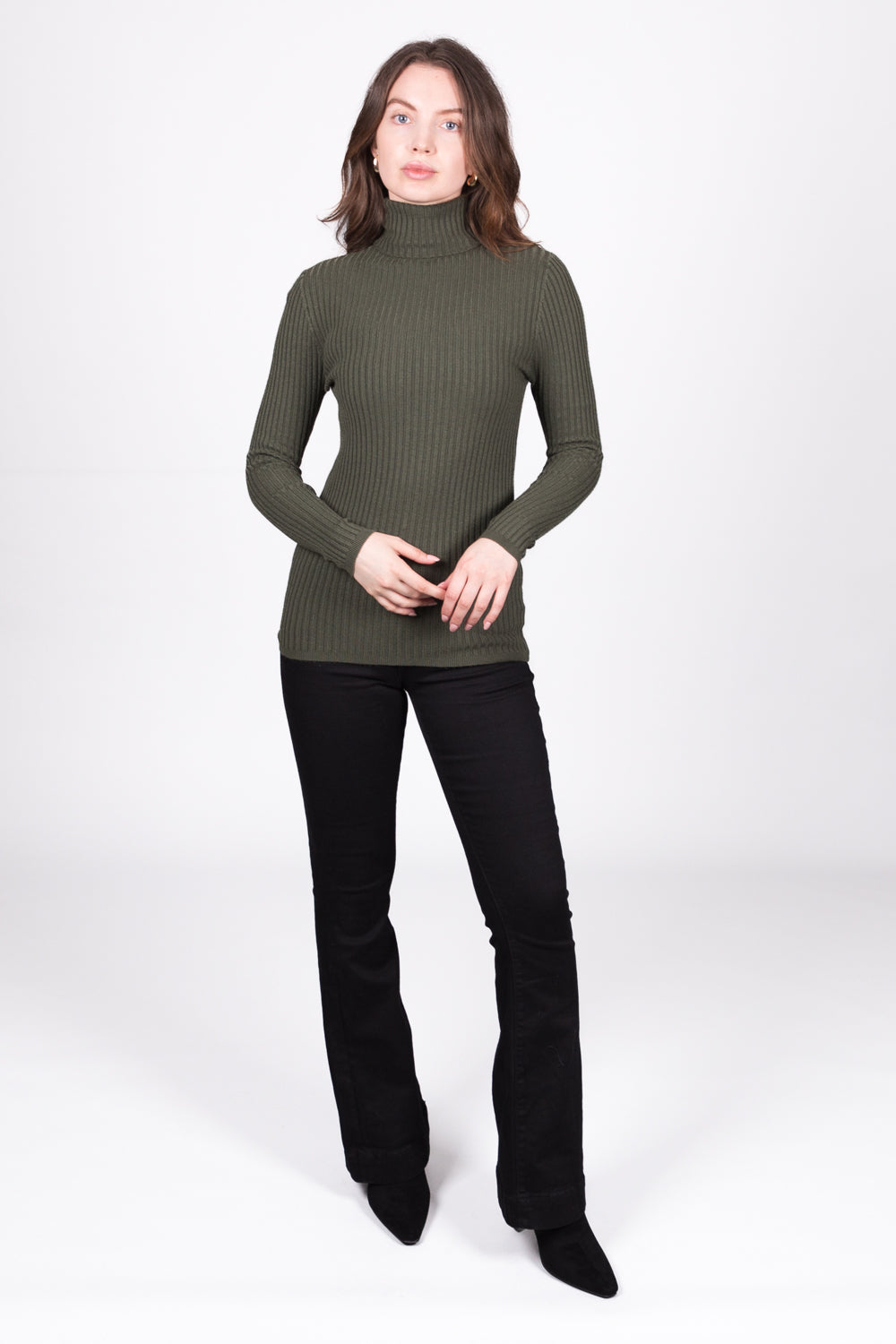 Ribbed High-Neck Jumper - Khaki