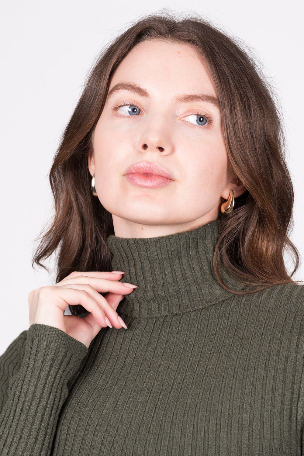 Ribbed High-Neck Jumper - Khaki