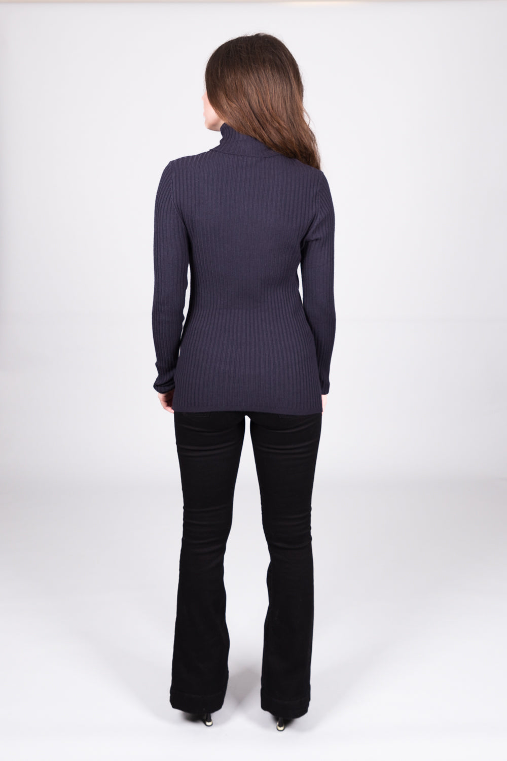 Ribbed Polo Neck Jumper - Navy