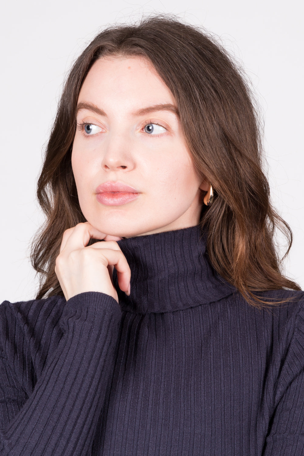 Ribbed Polo Neck Jumper - Navy