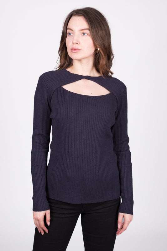 Twist Cut-Out Ribbed Top - Navy