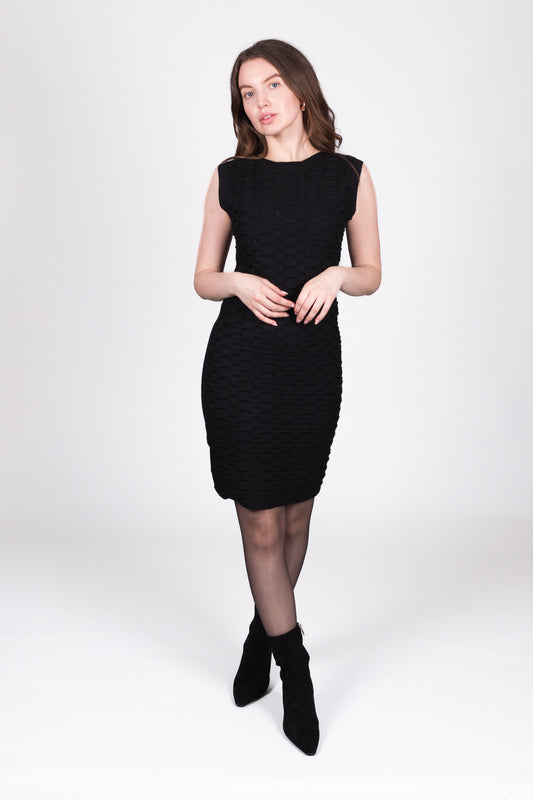 Textured Sleeveless Bodycon Dress - Black