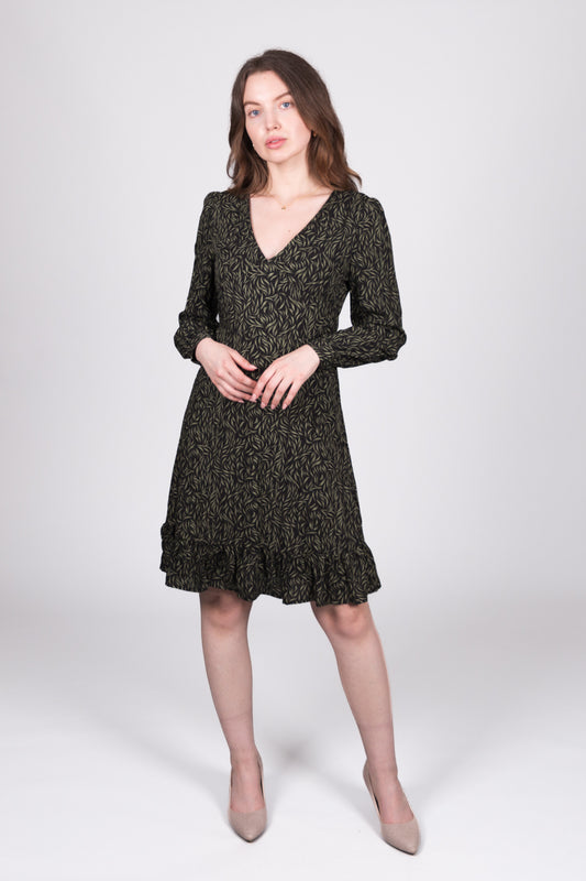 Leaf Print V-Neck Dress