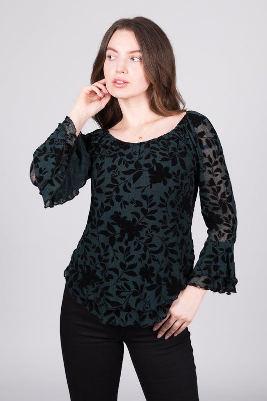 Chic Floral Patterned Blouse - Blue
