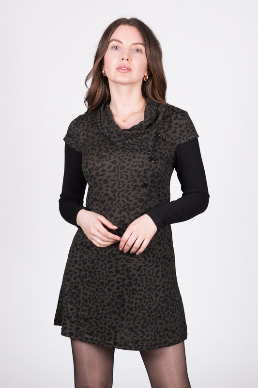 Cowl Neck Jersey Dress - Olive