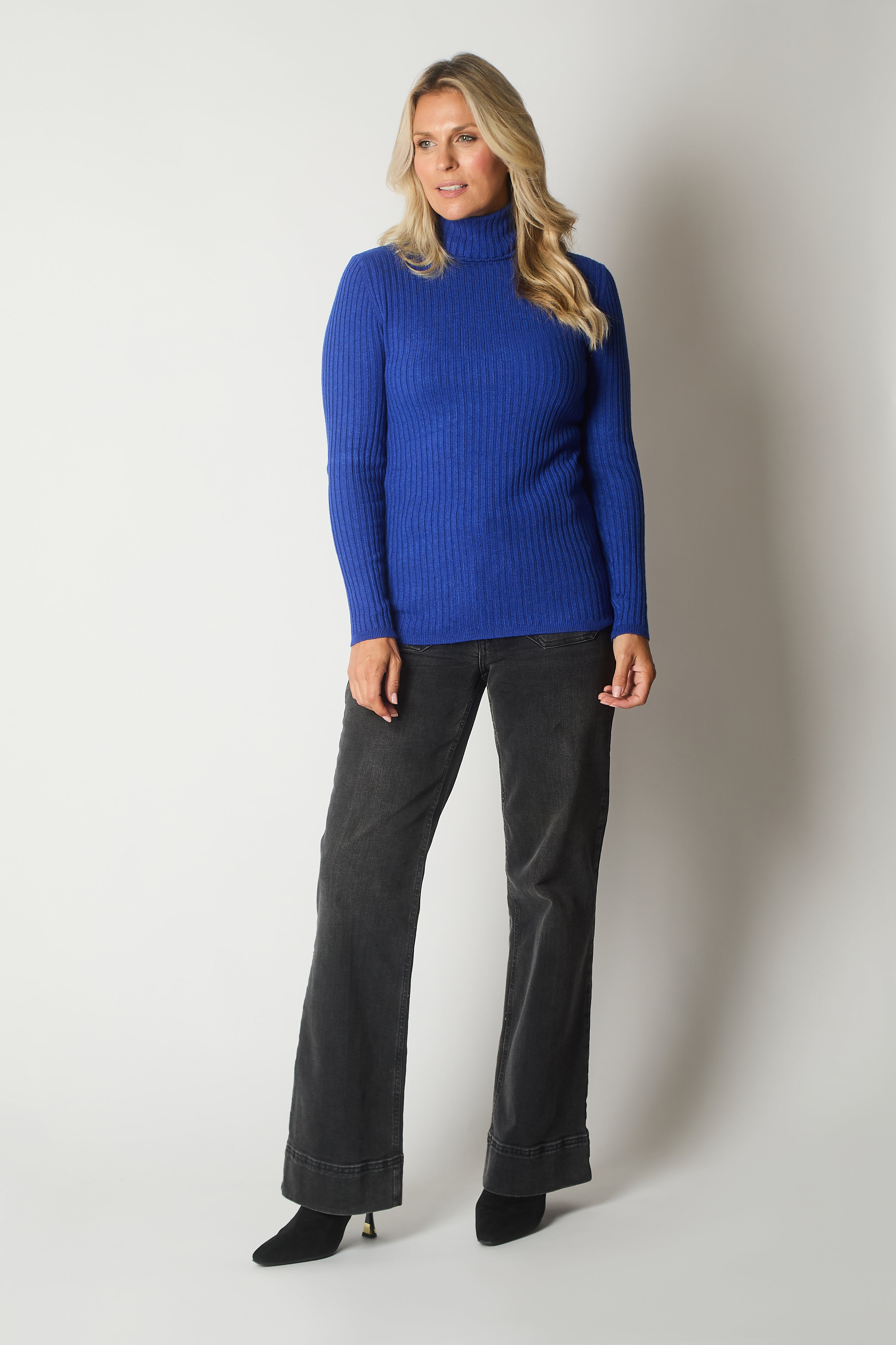 Ribbed Polo Neck Jumper - Cobalt