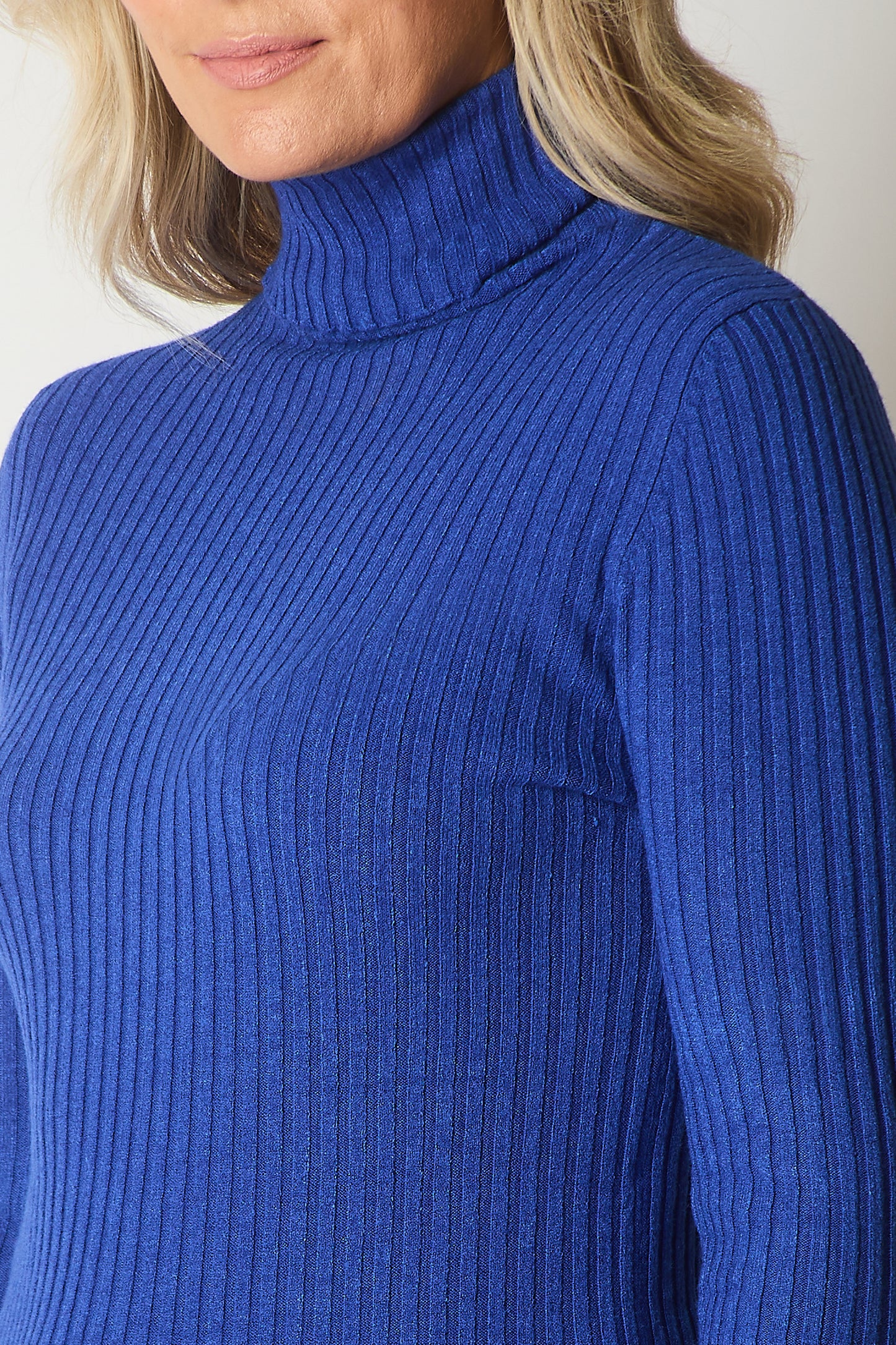 Ribbed Polo Neck Jumper - Cobalt