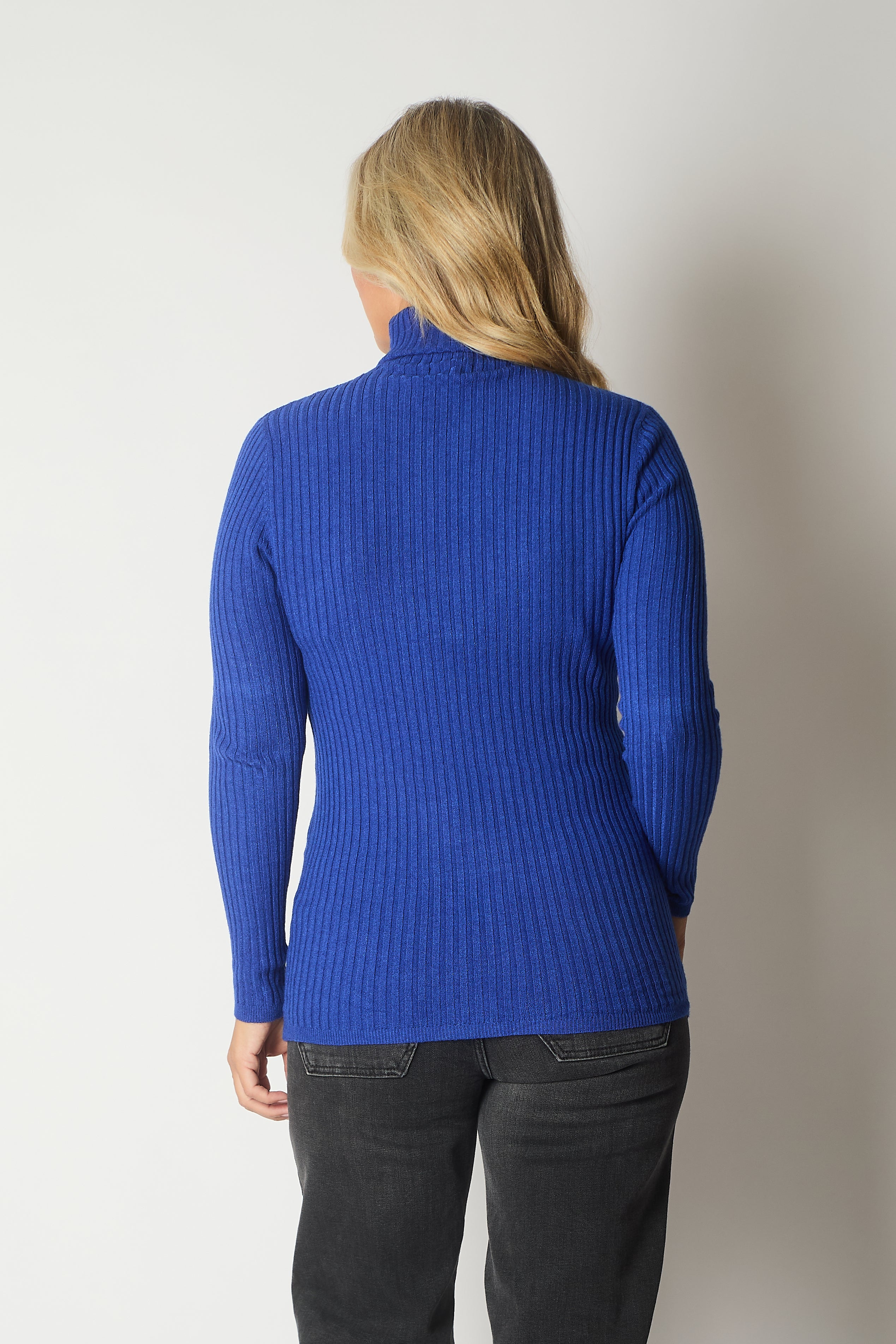 Ribbed Polo Neck Jumper - Cobalt