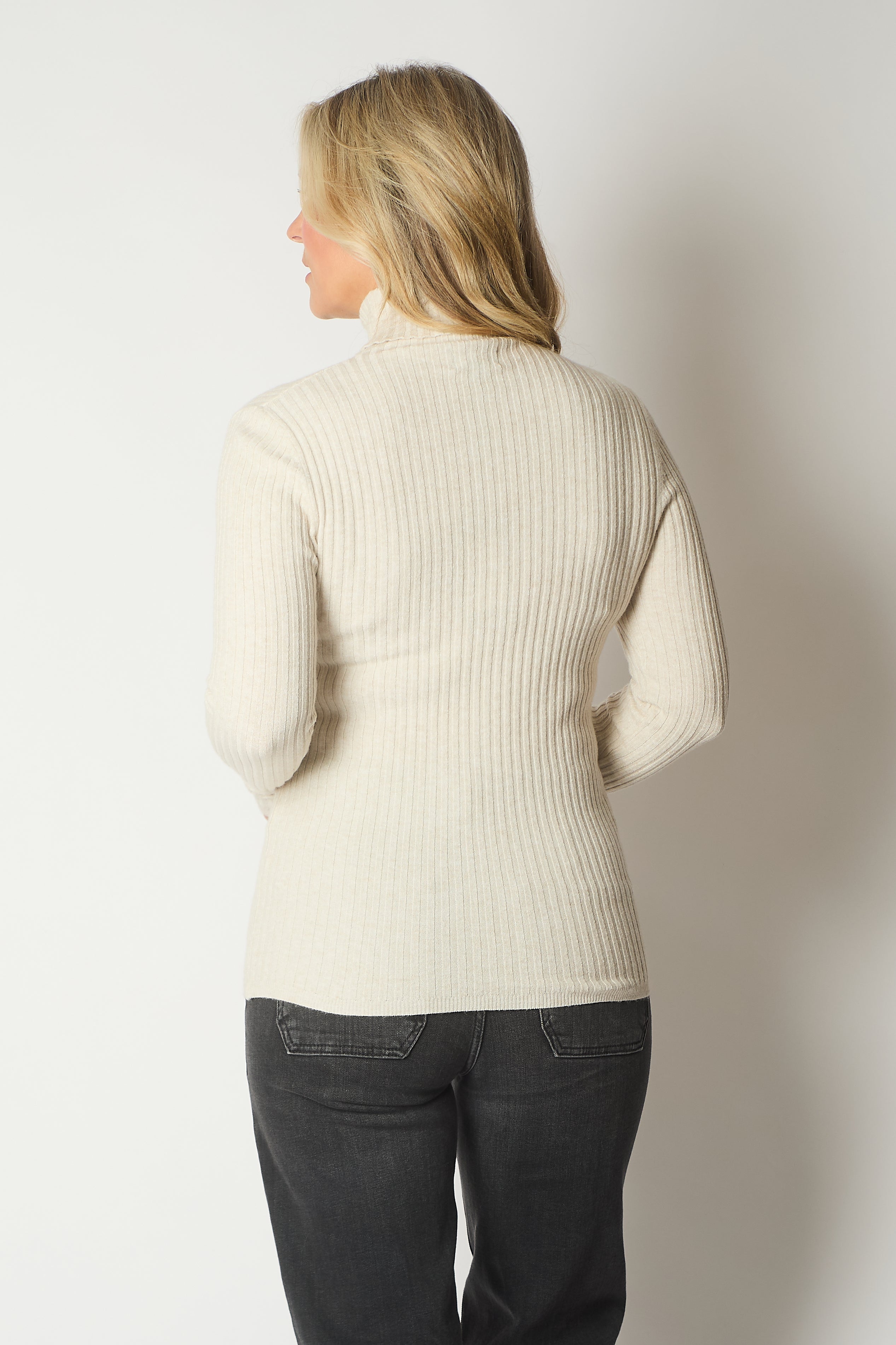 Ribbed Polo Neck Jumper - Stone