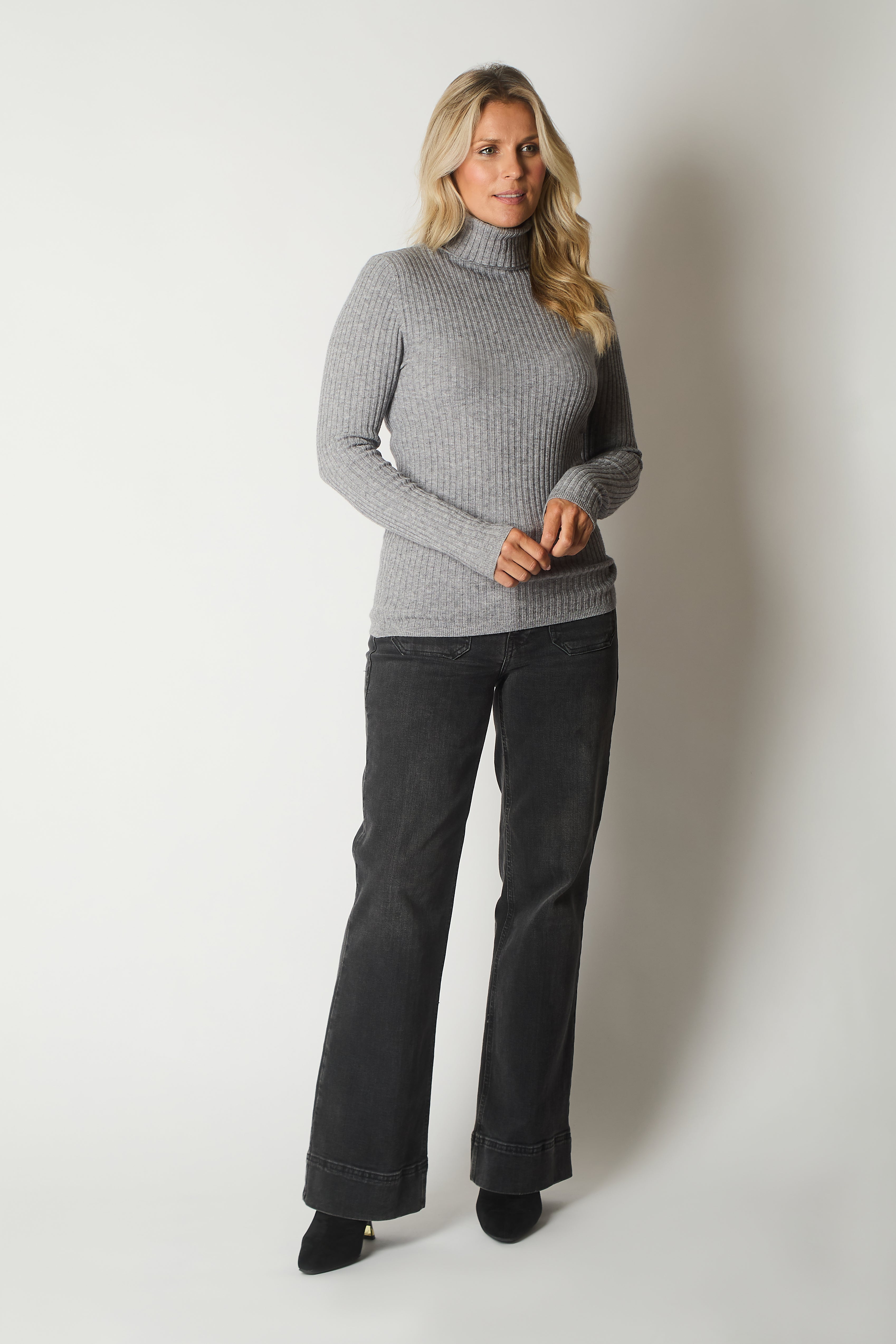 Ribbed Polo Neck Jumper - Grey