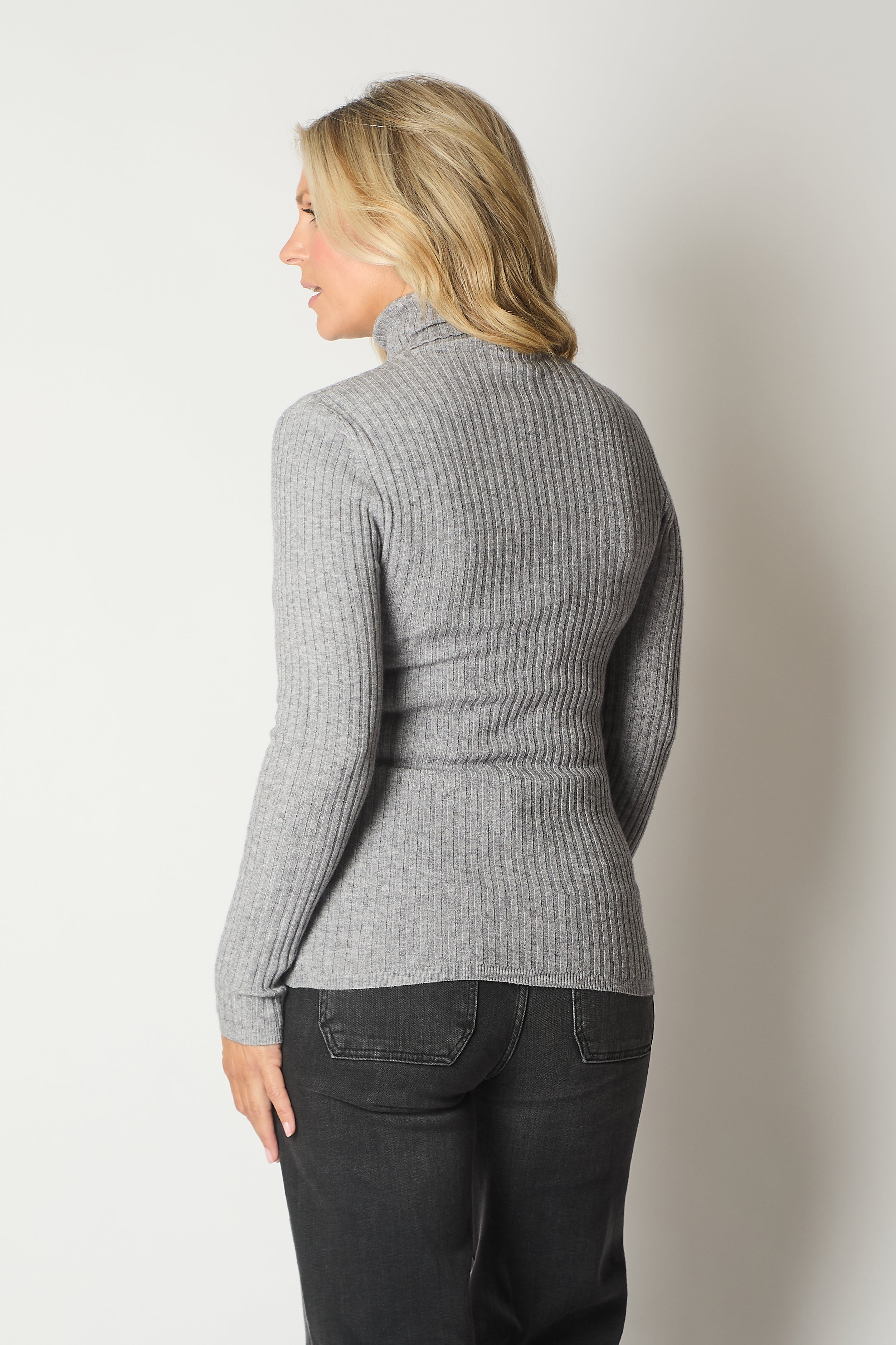 Ribbed Polo Neck Jumper - Grey