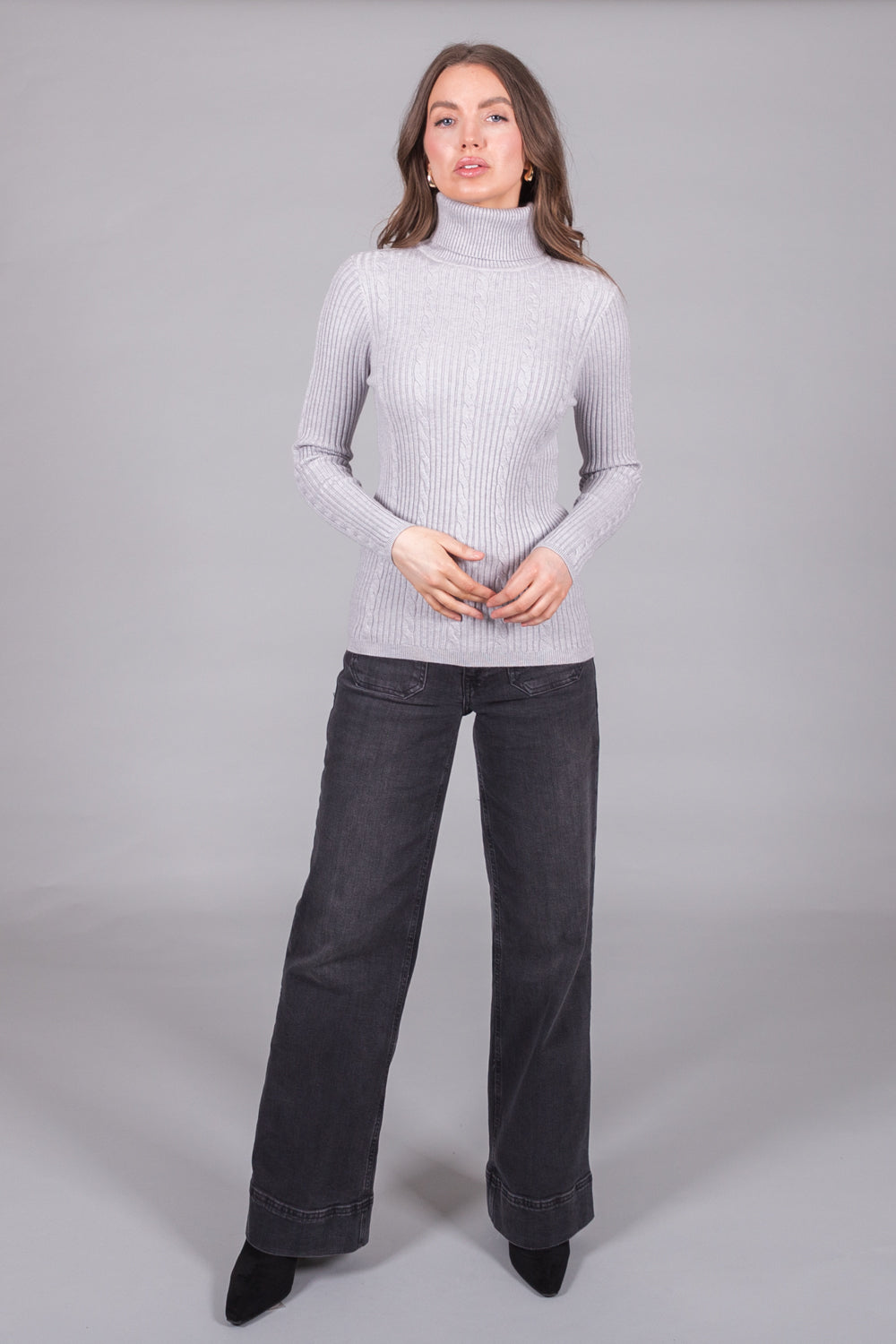 Cable Knit Turtleneck Jumper - Grey