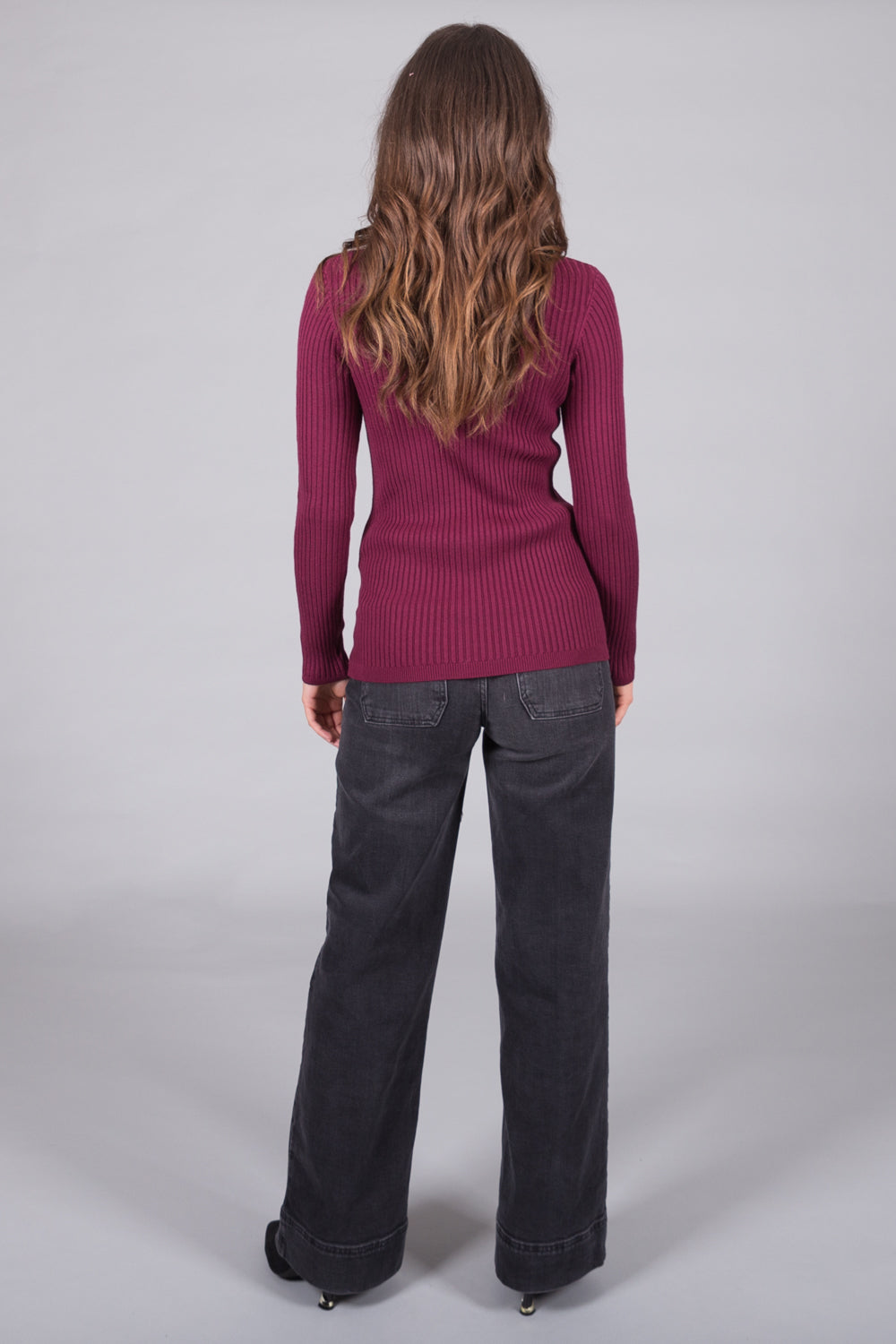 Cable Knit Turtleneck Jumper - Plum